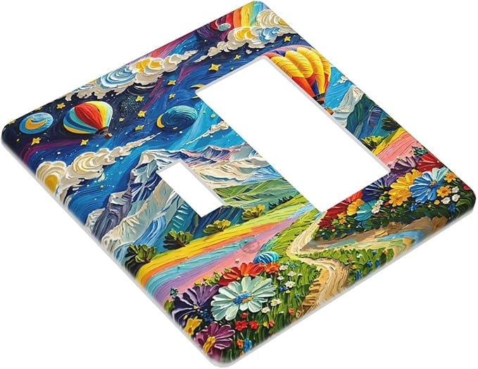 Hot Air Balloons Floral Vibrant Colors Flowers Mountains Stars Moon Outlet Covers 1 Toggle 1 Rocker Combination Electrical Switch Plates Light Switch Cover Plate Decorative Wall Plate for Bedroom