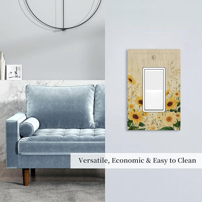 Decorative Light Switch Cover Plate with Vintage Botanical Sunflower Field Design 1 Gang Rocker Outlet Covers Single Decora Gfci Device Wall Plate for Nature Yellow Blooms Wall Decor