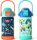 Fimibuke Kids Insulated Water Bottle with Pop-Open Straw & Spout 2-in-1 Lid, 14oz Leak Proof 18/8 Stainless Steel Vacuum Tumbler, BPA-Free Kids Cup For Travel School Girls Boys Toddler 2 Packs