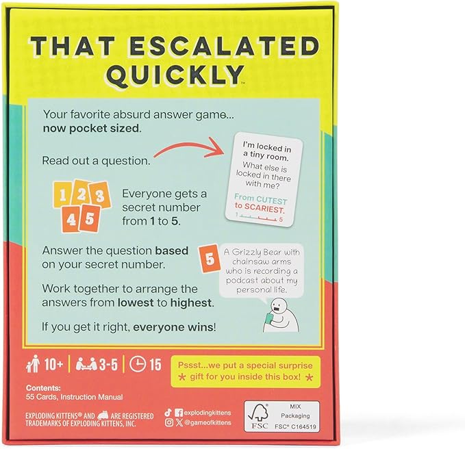 Exploding Kittens that Escalated Quickly Grab & Game 3-5 Players - Ages 10+ - 15 Minutes to Play - Travel Sized Card Game - Party & Family Card Games for Kid & Adults