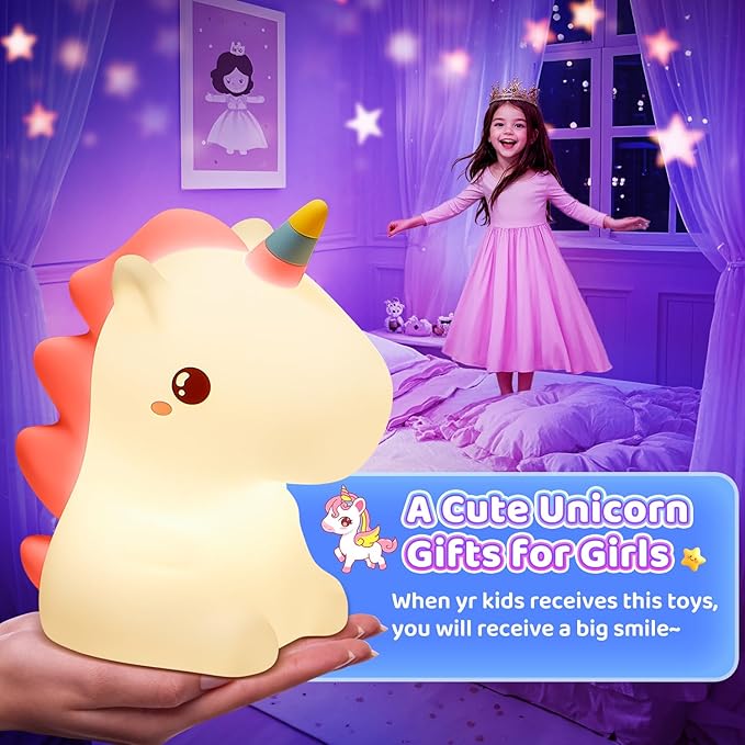 One Fire Unicorn Night Light for Kids, 16 Colors & Remote Control Baby Night Light, Rechargeable Unicorn Lamp, Cute Gifts for Kids Gifts Teen Girl Gifts