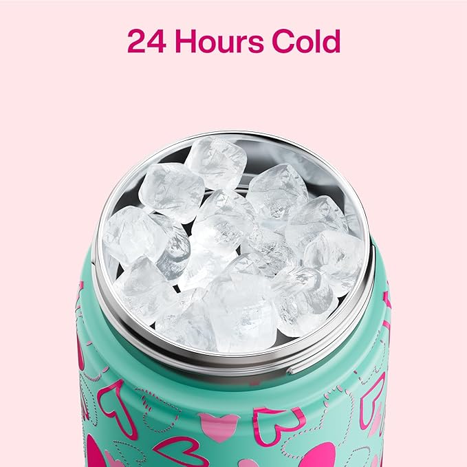 ENCOOL Valentine's Day Insulated Water Bottle with Straw Stainless Steel Water Bottle, Leak-Proof, BPA-Free, Keeps Cold for 24 Hours for Sports, Travel, School (26 oz, Sweet Hearts Pink x Mint)