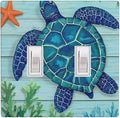 Sea Turtle Starfish 2-Gang Double Toggle Switch Plate, Ocean Marine Wall Plate for Beach House, Bathroom & Coastal Home