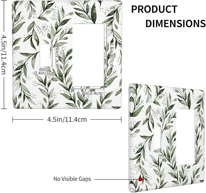 Green Leaf Olive Leaf Sage Floral Outlet Covers 1 Toggle 1 Rocker Combination Decorative Wall Plate Electrical Switch Plates Light Switch Cover Plate for Bedroom Living Room Decor