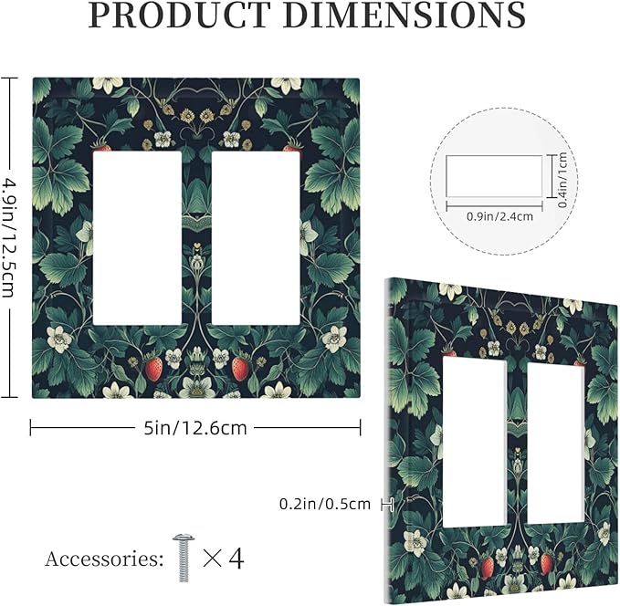 Decorative Outlet Covers Strawberry Birds Flowers Plant Morris Floral 2 Gang Double GFCI Rocker Electrical Wall Panels Light Switch Cover Plate for Bedroom Farmhouse Decor