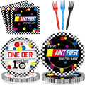 96 Pcs Race Car 1st Birthday Party Plates and Napkins Racing Cars First Birthday Decor Race Car One Year Old Dessert Cake Plates Racing Cars Theme Tableware Set for Kids Boy Party Decor 24 Guests
