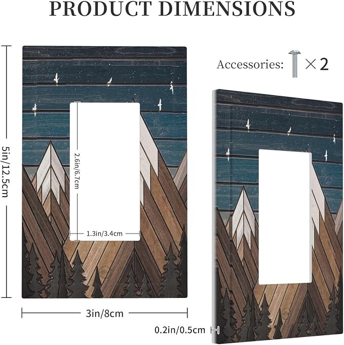 Rustic Geometric Mountain Wilderness Wood 1 Gang Light Switch Cover Single Rocker Decorative Receptacle Outlet Covers GFCI Electrical Faceplate Switchplate for Bedroom Bathroom Kitchen Art Decor