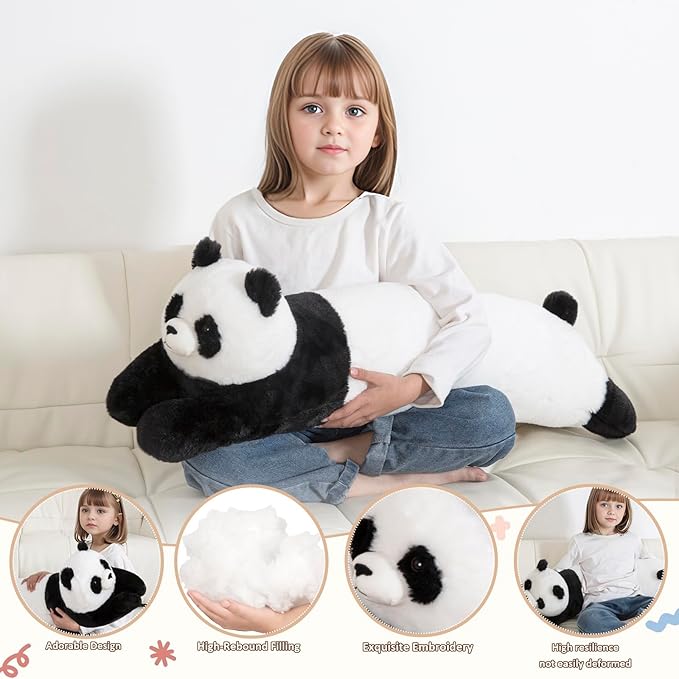 MMguai 40'' Giant Panda Stuffed Animal, Large Stuffed Panda Long Body Pillow Plush Toy, Big Soft Toy Panda Jumbo Fluffy Bear Plushies Gift for Kids Boys Girls, Birthday