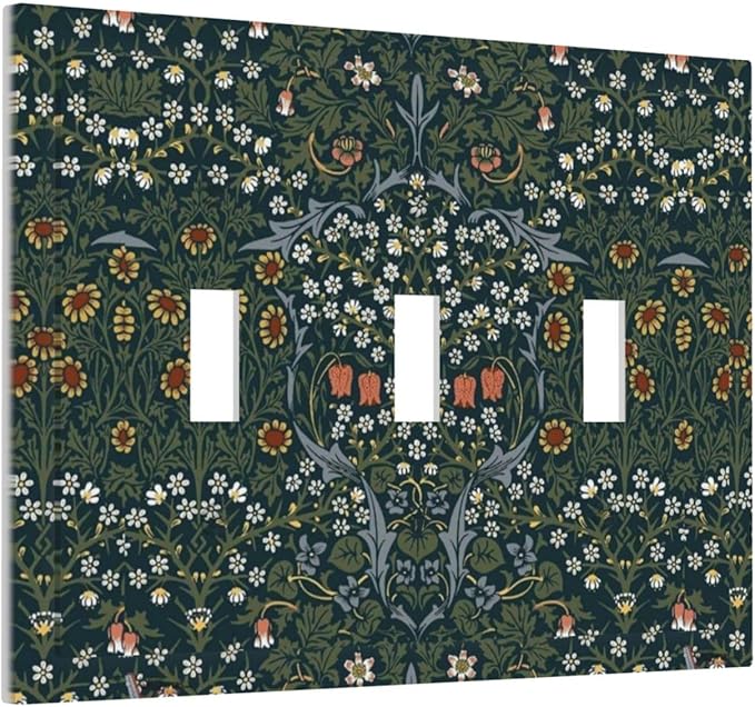 Decorative Switch Plates Colorful Floral Boho Flower Plant Leaf 3 Gang Wall Plate Triple Toggle Light Switch Cover Faceplate Electrical Wall Panels For Bed Room Living Room Decor