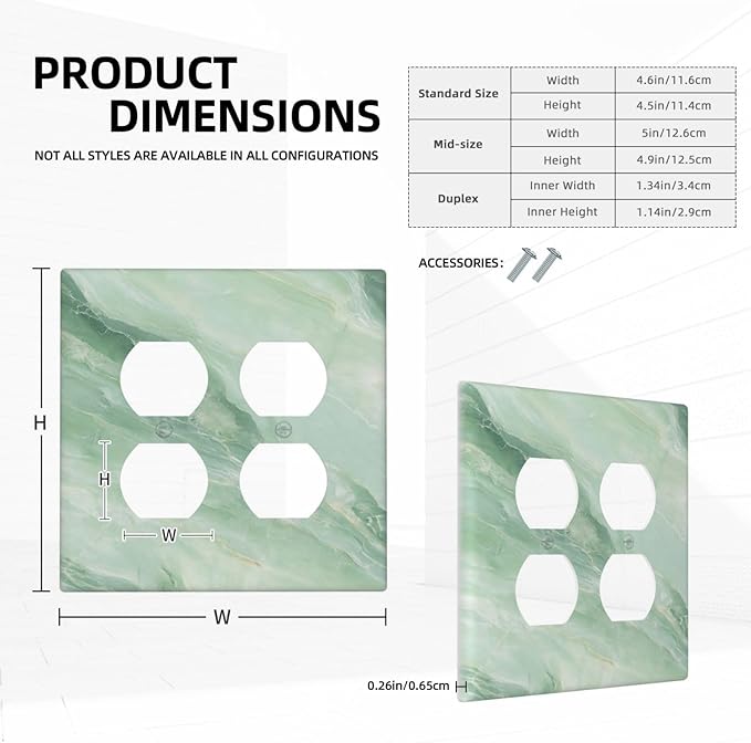 Outlet Covers Green Marble Luxury Abstract 2 Gang Decorative Light Switch Cover Double Duplex Wall Plates Switch Plates Electrical Socket Covers for Bathroom Bedroom Decor