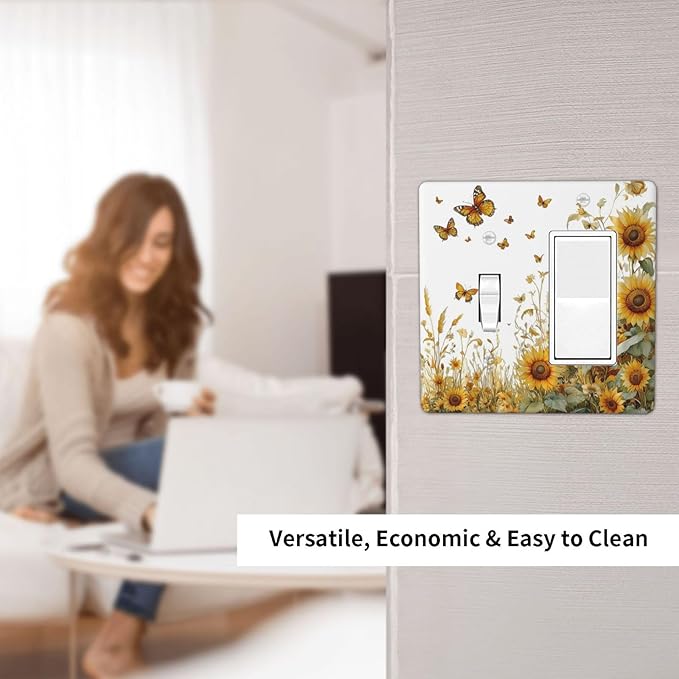 Sunflower Gold Wildflowers Summer Butterfly Outlet Covers 1 Toggle 1 Rocker Combination Decorative Wall Plate Electrical Switch Plates Light Switch Cover Plate for Bedroom Living Room Decor