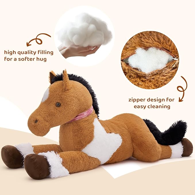 Tezituor 47inches Giant Realistic Horse Stuffed Animals, Hugging 4ft Soft Horse Plush Pillow for Sleeping, Large Stuffed Pony Plush Toys Birthday Gift for Boys Girls