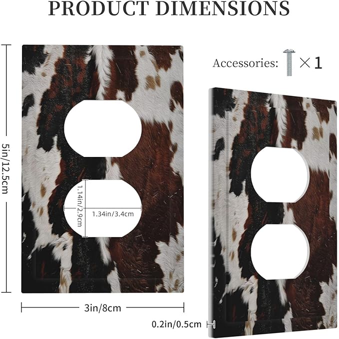 Cowhide Print Abstract Animal Fur Rustic Outlet Covers 1 Gang Duplex Light Switch Cover Decorative Switch Plates Electrical Receptacle Faceplate Wall Plate for Farmhouse Home Decor