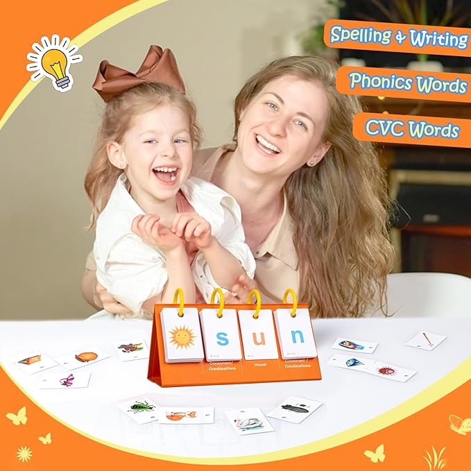 Alened Phonics Flash Cards for Kids 3-8, Sight Words Flash Cards for Kindergarten 1st 2nd 3rd Grade, CVC CVCC CCVC Word Builder, Homeschool & Classroom Phonics Learning Supplies
