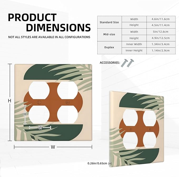 Outlet Covers Vintage Boho Sun Leaf 2 Gang Decorative Light Switch Cover Double Duplex Wall Plates Switch Plates Electrical Socket Covers for Bathroom Bedroom Decor