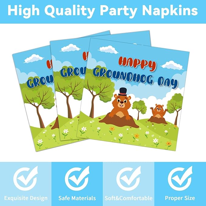 96 Pcs Groundhog Day Plates and Napkins Party Supplies Cute Animals Happy Groundhog Day Decor Tableware for 24 Guests Peeking Out Hole Weather Forecast Spring February 2nd Birthday Party Decorations