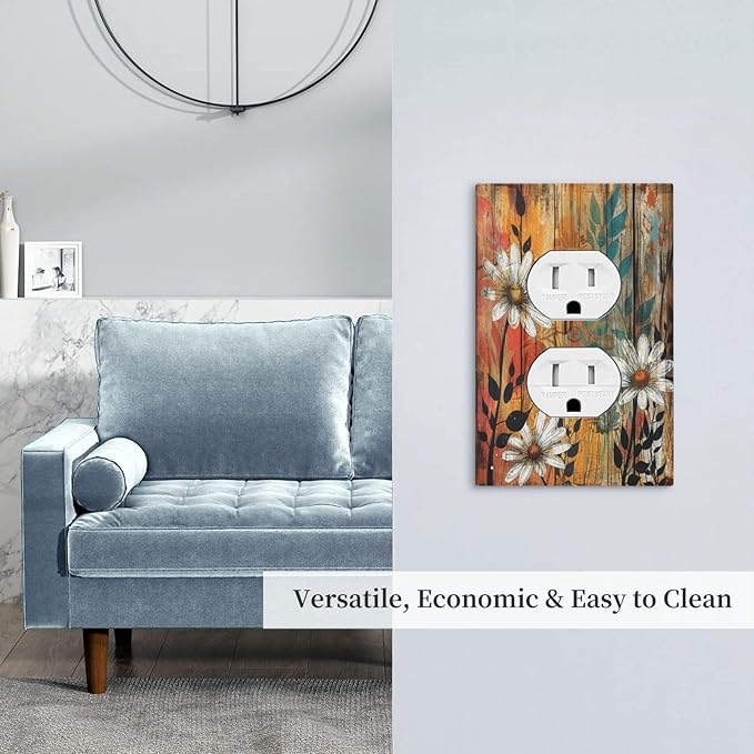 Decorative Outlet Covers Vintage Wooden Daisies Butterflies Floral 1 Gang Duplex Light Switch Cover Plate Electrical Switch plates Wall Plates Receptacle Covers for Bathroom Farmhouse Decor