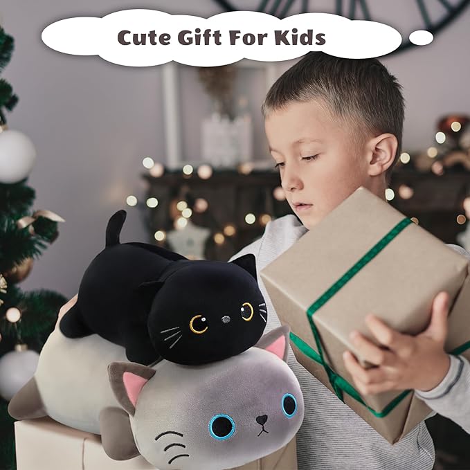 Finebee Weighted Black Cat Stuffed Animals, Cute Weighted Black Cat Plush, Soft Stuffed Weighted Plushie Pillow Gifts for Girls Boys(23.6" 3.1Lbs)