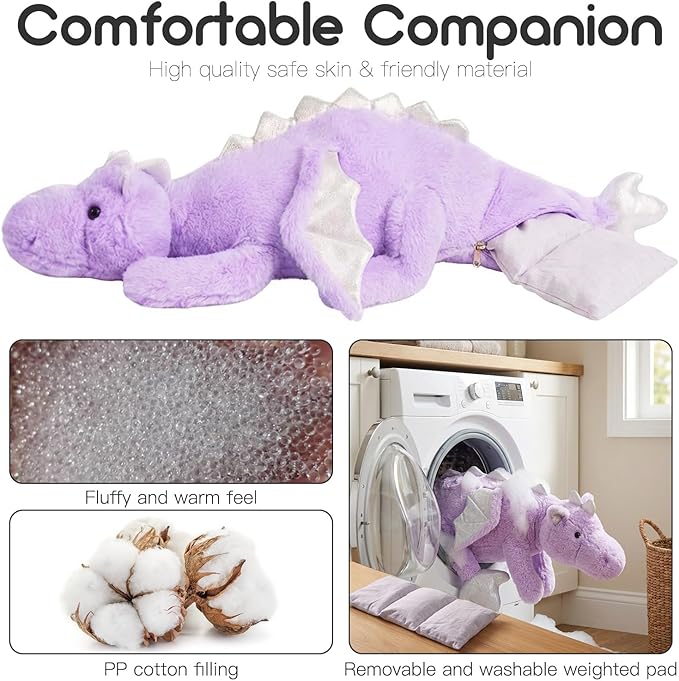 ARELUX Giant Weighted Winged Dragon Plush Toy - 35.4" 5lbs Soft Stuffed Animal for Comfort, Pterosaur Plushie Fuzzy Dinosaur Pillow Plushies Cuddly Removable and Washable Purple