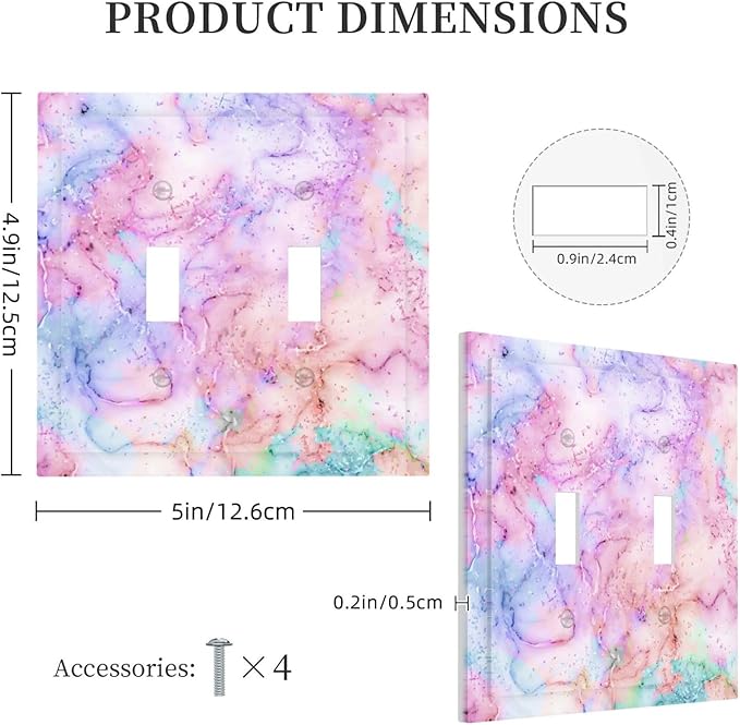 Decorative Switch Plate Covers Cute Marble Texture 2 Gang Double Toggle Light Switch Cover Pink Purple Gold Abstract Electric Wall Plate Dual Device Electrical Faceplate for Kids Girls Nursery Decor