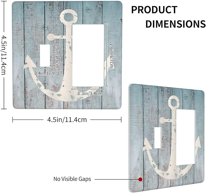 Anchor Rustic Sailing Nautical Wooden Planks Marine Outlet Covers 1 Toggle 1 Rocker Combination Decorative Wall Plate Electrical Switch Plates Light Switch Cover Plate for Bathroom Farmhouse Decor