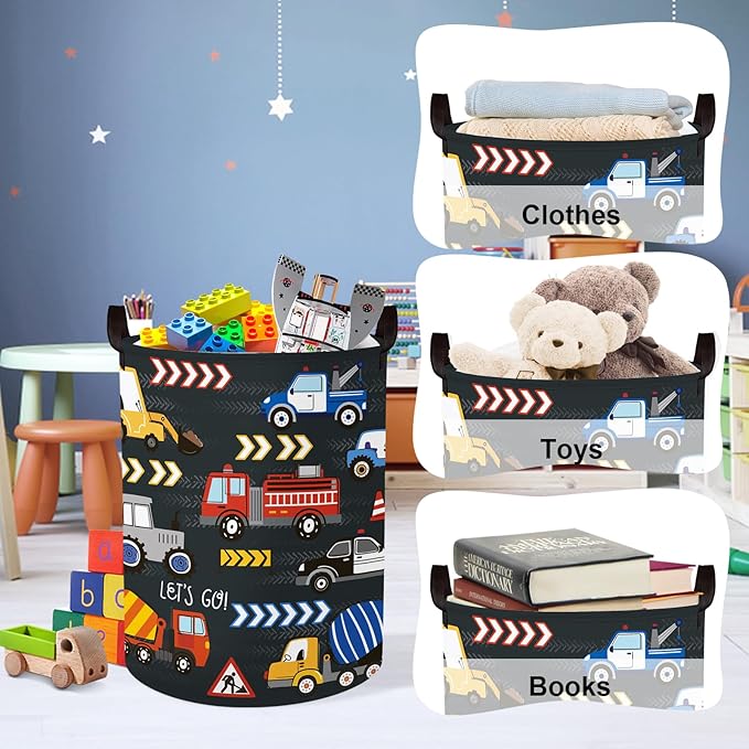 Clastyle City Car Baby Laundry Hamper Kid Storage Basket Boy Gift Toy Box Collapsible Clothes Organizer Nursery Bin for Bedroom,Fire Truck,36 * 45 cm