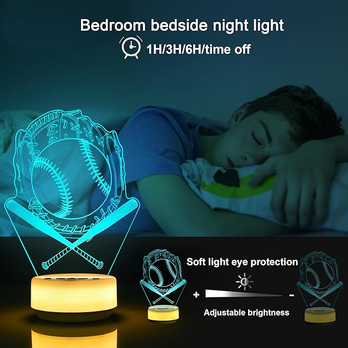 Baseball Night Light for Kids, Baseball Gift for Sports Players Fans, Decor Bedside Lamp for Bedroom/Office, 5 Buttons and Remote Control 14 Colors, Timer, Dim, Independent Warm White Lamp Base