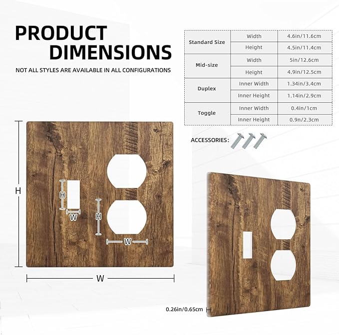Rustic Brown Wood Distressed Wood Print Wallplates 1 Toggle 1 Duplex Switch Plate Electrical GFCI Faceplate Decorative Light Switch Covers for Farmhouse Home Decor