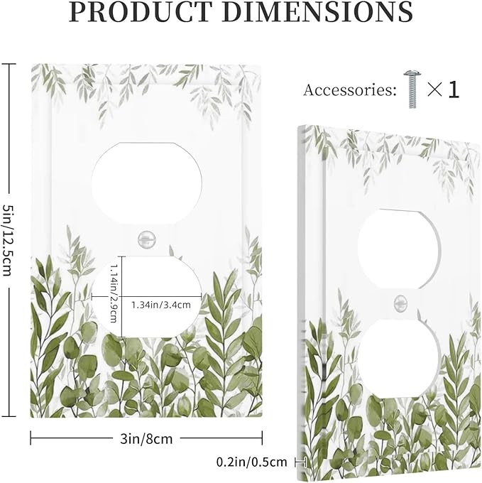 Green Eucalyptus Plant Leaves Vine Outlet Covers 1 Gang Duplex Light Switch Cover Decorative Switch Plates Electrical Receptacle Faceplate Wall Plate for Bed Room Living Room Decor