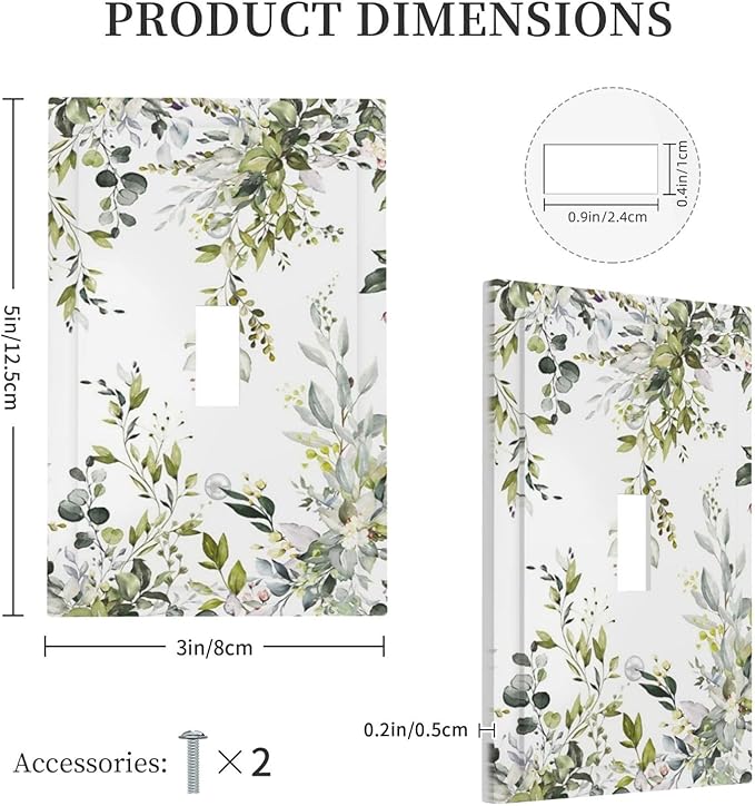 Eucalyptus Sage Green Leaf Plant Floral Decorative Light Switch Cover 1 Gang Single Toggle Device Electrical Faceplate Switchplates Decorator Outlet Wall Plate for Bedroom Living Room Decor
