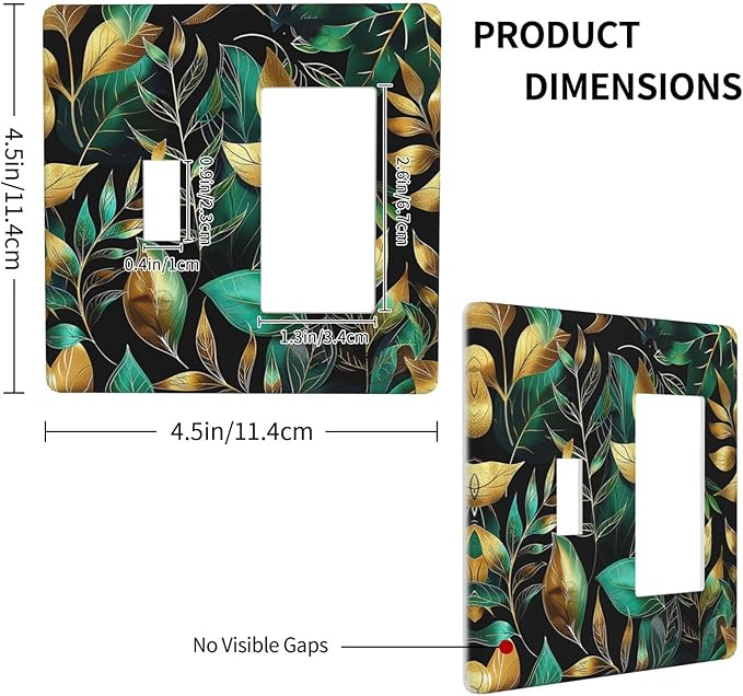 Outlet Covers Vintage Dark Green Vine Leaf Golden Plants 1 Toggle 1 Rocker Combination Decorative Wall Plate Electrical Switch Plates Light Switch Cover Plate for Bed Room Cabin Decor