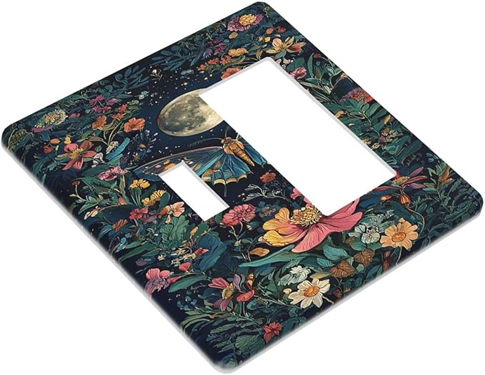 Outlet Covers Bohemian Moon Butterfly Floral 1 Toggle 1 Rocker Combo Light Switch Cover Plate Decorative Switch Plate Covers Electrical Wall Plate for Bedroom Cabin Decor