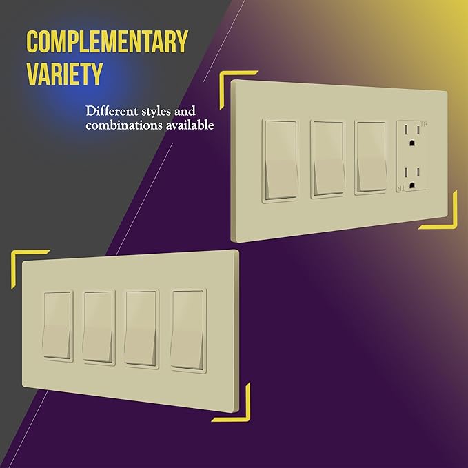 ENERLITES Screwless Decorator Wall Plates Child Safe Outlet Covers, Gloss Finish, Medium Size 4-Gang 4.88" H x 8.58” L, Unbreakable Polycarbonate Thermoplastic, SI8834M-I, Ivory