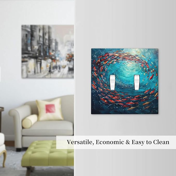 Ocean Fish School Of Fish Vortex Deep Sea Decorative Switch Plates 2 Gang Double Toggle Outlet Light Switch Cover Wall Plate Electrical Faceplate for Kids Room Bedroom Decor