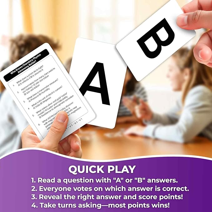 Board Games for Kids 8-12 – Family Card Games for Kids and Adults – Science Trivia Cards for Family Game Night – Who Knows Chemistry Physics Astronomy Better – Fun Card Game for Families and Teens