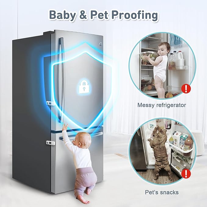 6 Pack Child Proof Refrigerator Locks, Fridge Locks for Kids Safety, Freezer Door Latches with Sticky 3M Adhesives for Toddlers and Baby, Ideal for Upright Freezer, Ovens, Cabinets Door