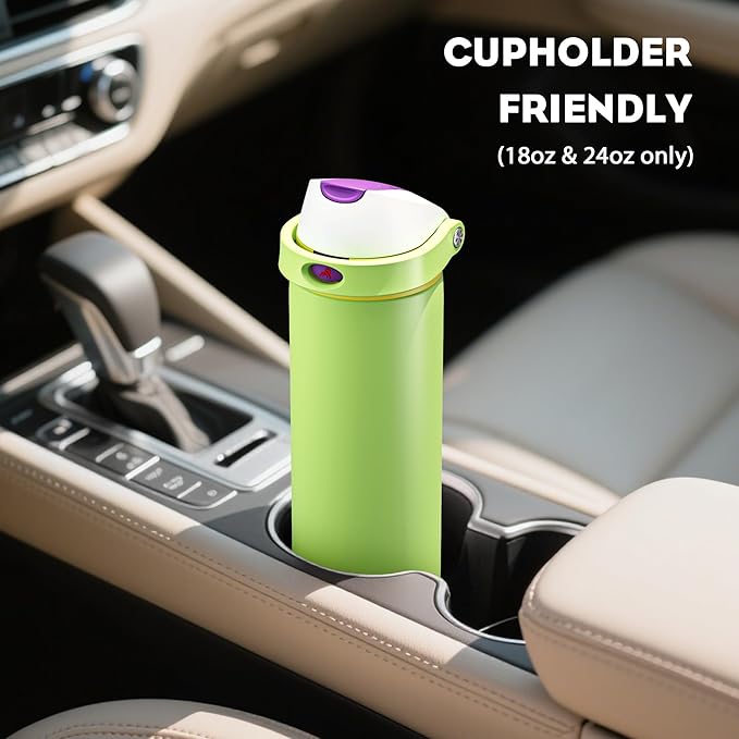 POWCAN 18 oz Insulated Water Bottle: 2-in-1 Push-Button Spout & Quick-Flip Straw, Leakproof, Cold 24Hrs, Lockable, Fits Car Cup Holder, Stainless Steel Cup for Sports, Travel, Daily Use (Scare School)
