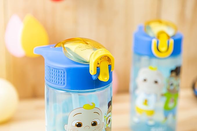 Zak Designs CoComelon Kids Water Bottle with Spout Cover and Built-In Carrying Loop, Durable Plastic, Leak-Proof Water Bottle Design for Travel (16 oz, 2-Pack, Non-BPA)