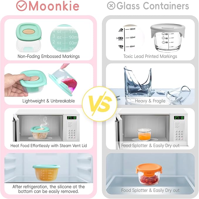 12 Pack Baby Food Storage Containers 4 oz, Baby Silicone Food Jars with Ventilation Valve, Snack Containers with Leak Proof Sealing Lid Microwave Safe, Suitablefor Nurseries, Schools and Travel
