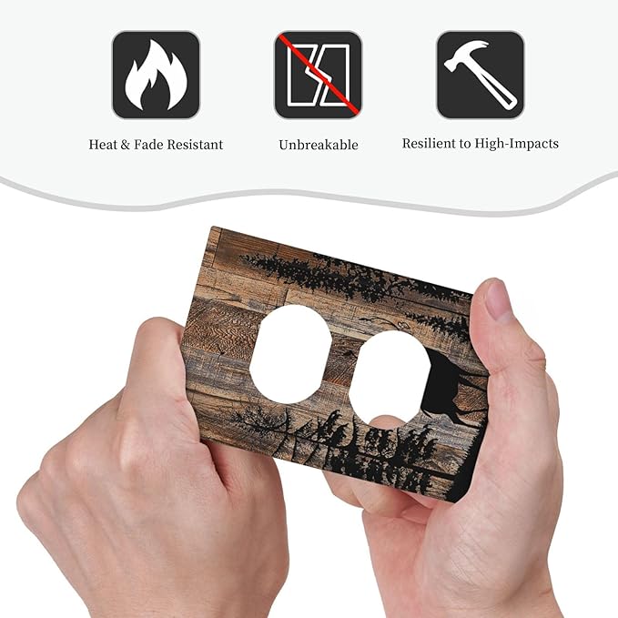 Outlet Covers Rustic Forest Antler Elk Deer Silhouettes Animals Wood Grain 1 Gang Duplex Light Switch Cover Electrical Receptacle Faceplate Wall Plate Decorative Switch Plates for Farmhouse