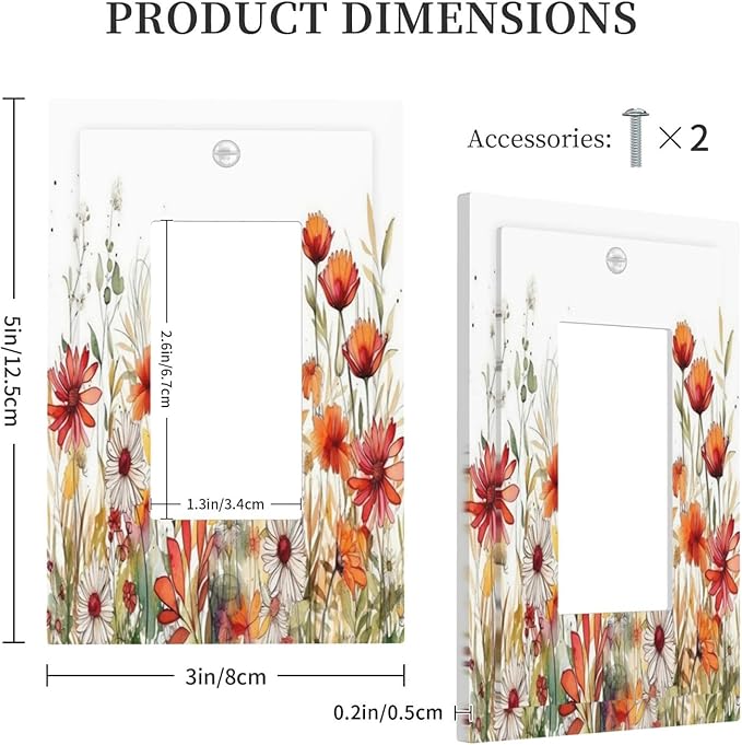 Watercolor Wild Flower Floral Daisy Plant Decorative Outlet Covers 1 Gang Single Rocker Light Switch Cover Plate Wall Plates GFCI Faceplate for Bedroom Living Room Decor