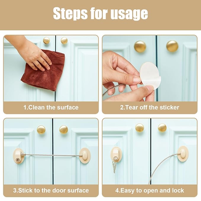 Hotop 4 Pack Cabinet Locks with Keys Mini Fridge Refrigerator Locks for Kids Toddlers Self Adhesive Child and Baby Proofing Safety for Deep Freezer Drawers Doors Latch (Light Brown)