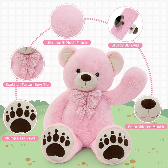 MorisMos 5 FT Big Teddy Bear, 5 Feet Huge Teddy Bears Stuffed Animals for Girlfriend Wife, Cuddly Gift Life Size Bear on Valentines Birthday, 59 Inch, Pink