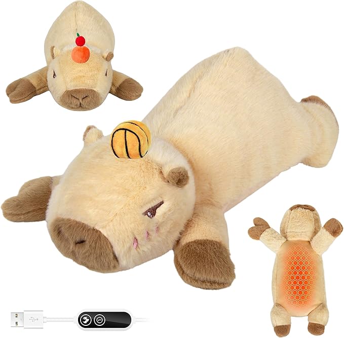Capybara Heating Pad for Period Cramps,Menstrual Pain Relief,Cute Stuffed Animal Electric Heating Pad Plush,USB Powered Heated Plush Toy,Portable Warm Cushion Gift for Mother Women Teen Girls,Brown