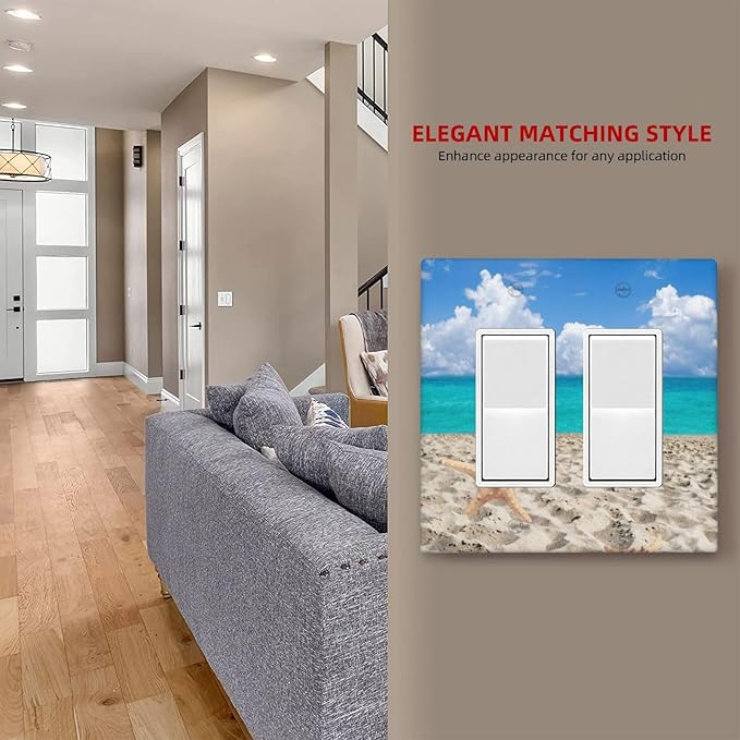 Beach Blue Ocean Double Gang Rocker Decorative Light Switch Cover, 2-Gang Wall Plate Outlet Cover