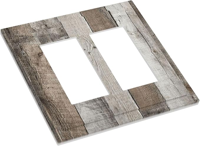 Natural Grey Wood Vintage Faux Wood Grain Decorative Outlet Covers 2 Gang Double GFCI Rocker Electrical Wall Panels Light Switch Cover Plate for Farmhouse Home Decor