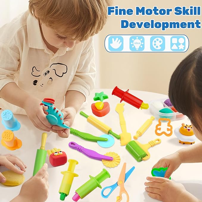 iShyan Dough Tools for Kids, 24 Pieces Dough Play Tools Set with Rolling Pins,Cutters,Dough Extruders,Scissor