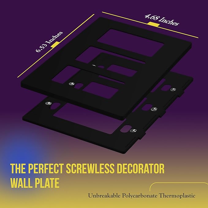 ENERLITES Screwless Decorator Wall Plate Child Safe Cover, Size 3-Gang 4.68" H x 6.53" L, Unbreakable Polycarbonate Thermoplastic, SI8833-BK-5PCS, Glossy, Black (5 Pack)