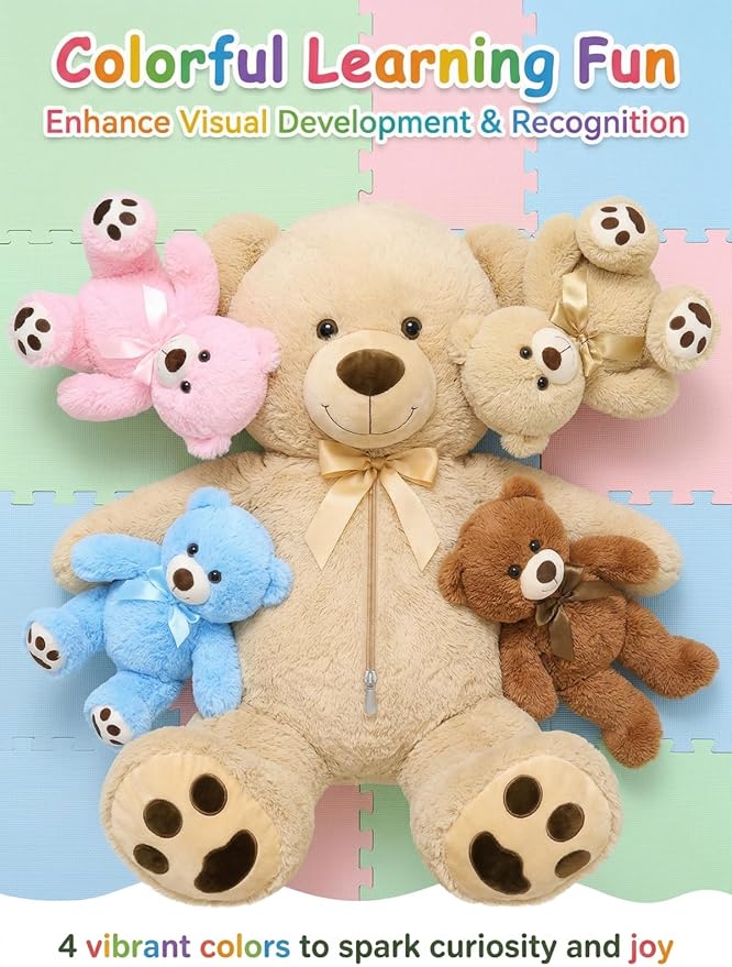MaoGoLan 5Pcs Big Teddy Bear Plush with 4 Babies,41" Cuddly Giant Bear Stuffed Animal with Zipper Storage for Small Teddy Bear Plushies in Bulk for Baby Shower,Party Favor,Decorations,Kids,Adults