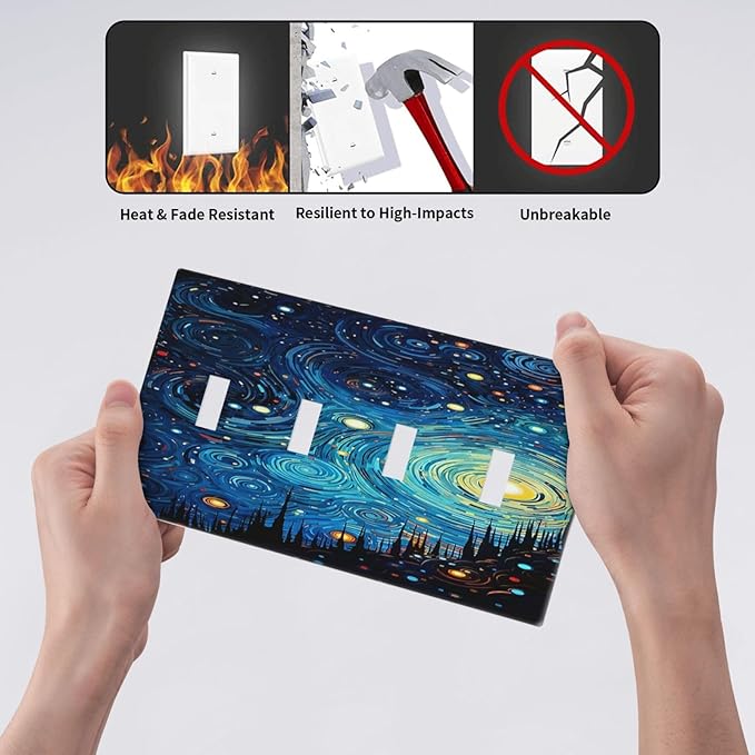 Light Switch Cover Plate Abstract Starry Night Style 4 Gang Quad Toggle Wall Plate Electrical Outlet Cover Decorative Switch Plate Covers for Home living Room Decor